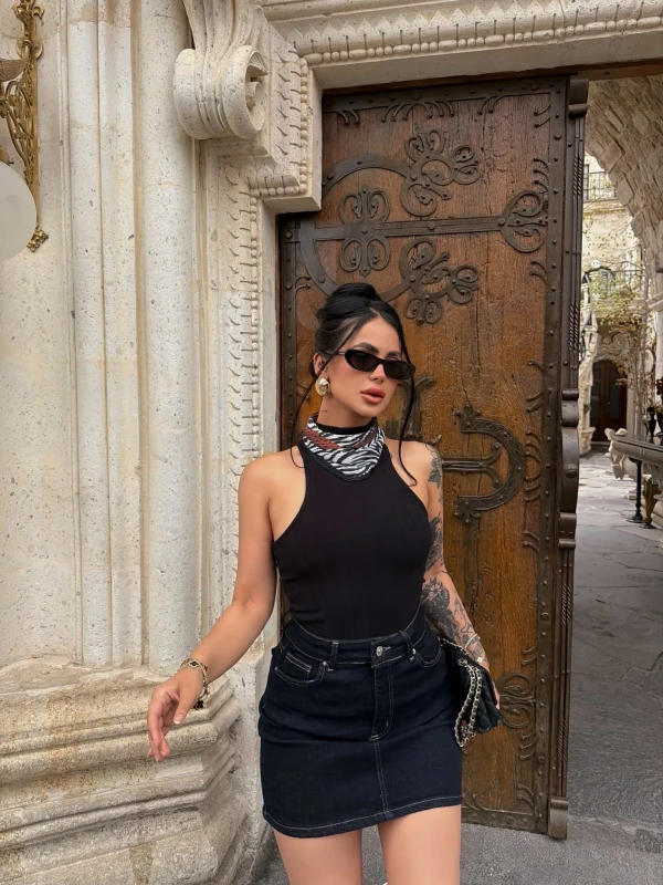 Yüksek Bel Denim Etek