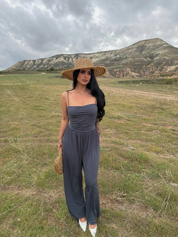 Antrasit Luxe Drapeli Askılı Tulum