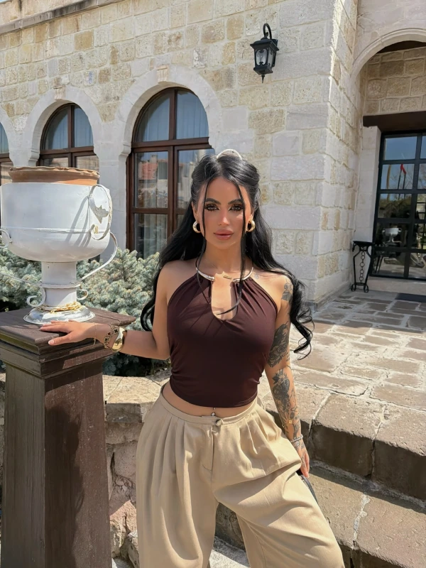 Kahve Boyundan Bağlamalı Halka Crop