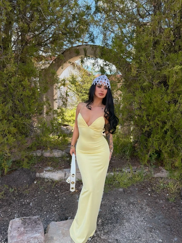 Sarı İp Askılı Maxi Basic Elbise