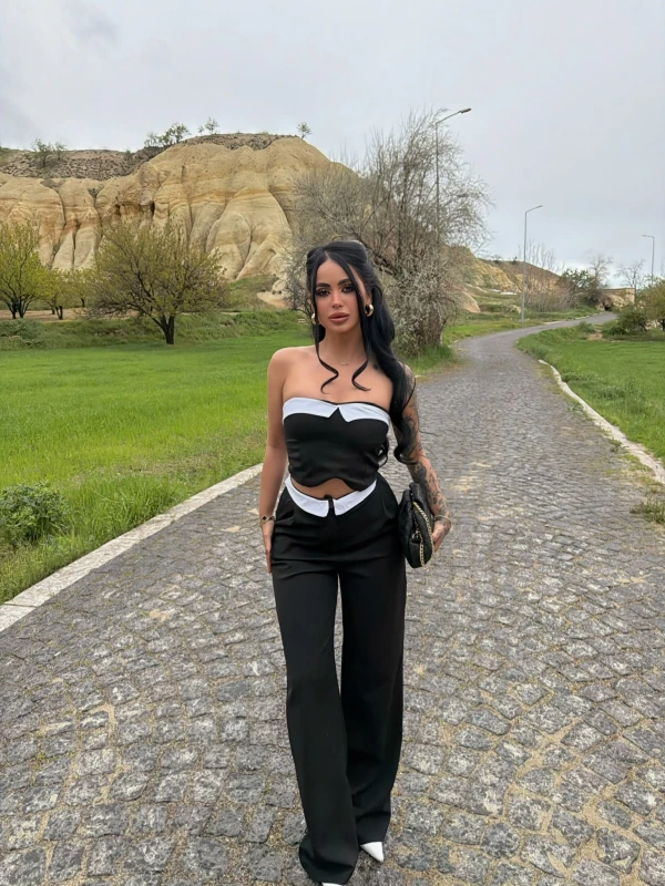 Siyah Straplez Pantolon İkili Takım