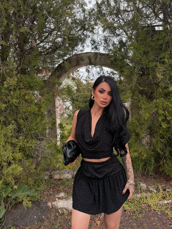 Siyah Degaje Simli İkili Takım