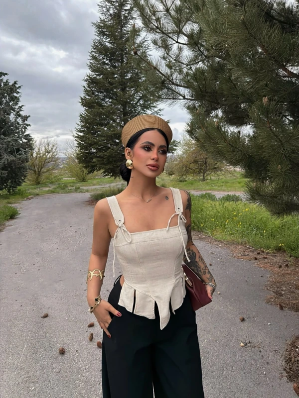 Bej Softline Askılı Crop