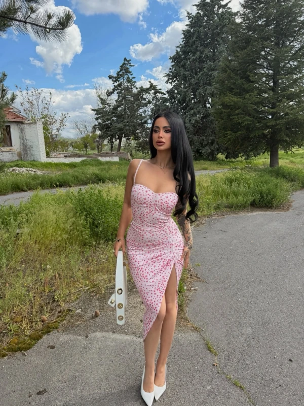 Flower İçi Destekli Büzgülü Elbise