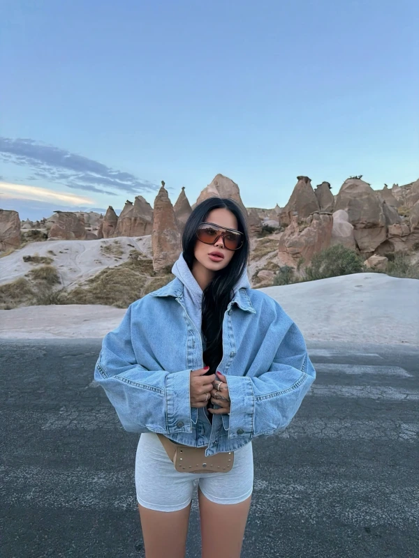 Balon Kollu Cropped Denim Ceket