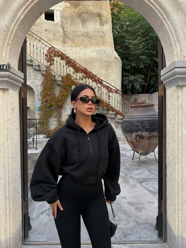 Balon Kollu Simli Hoodie