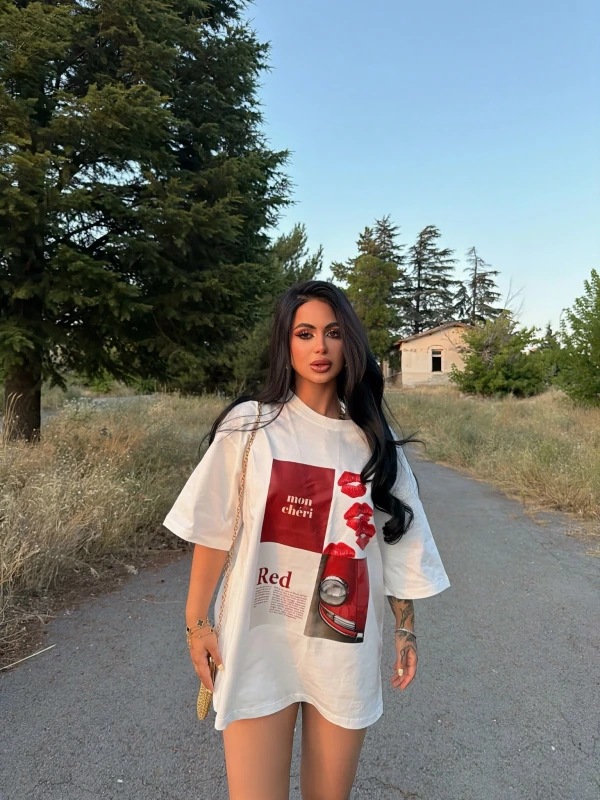 Beyaz Red Oversize Baskı Tişört