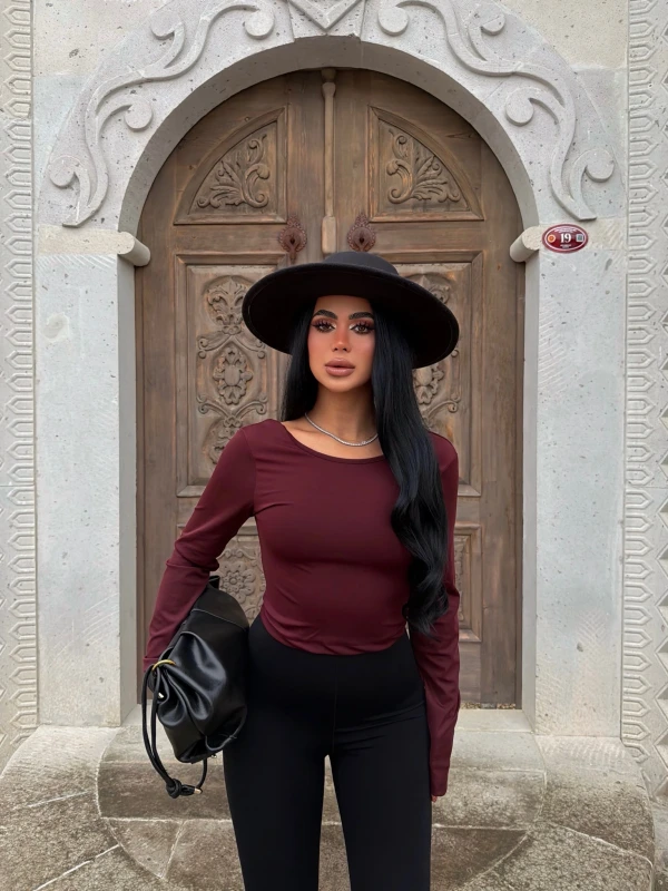 Bordo Sırt Açık Basic Crop