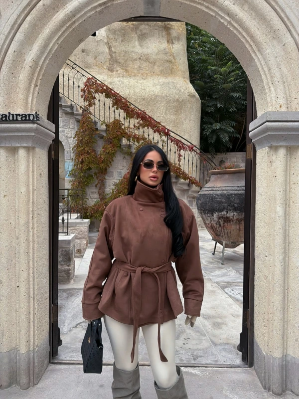 Camel Loren Kemerli Süet Ceket