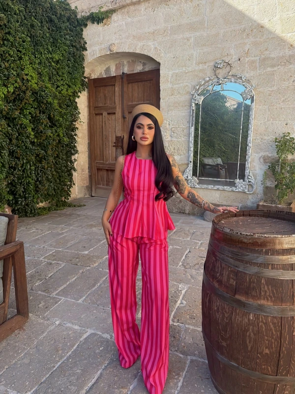 Çizgili Peplum Takım