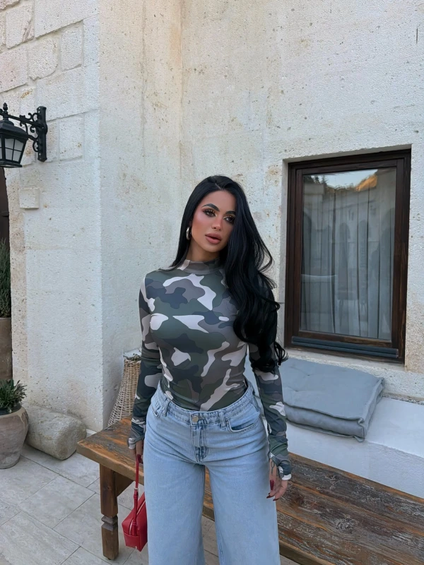 Dik Yaka Dalgıç Kamuflaj Crop