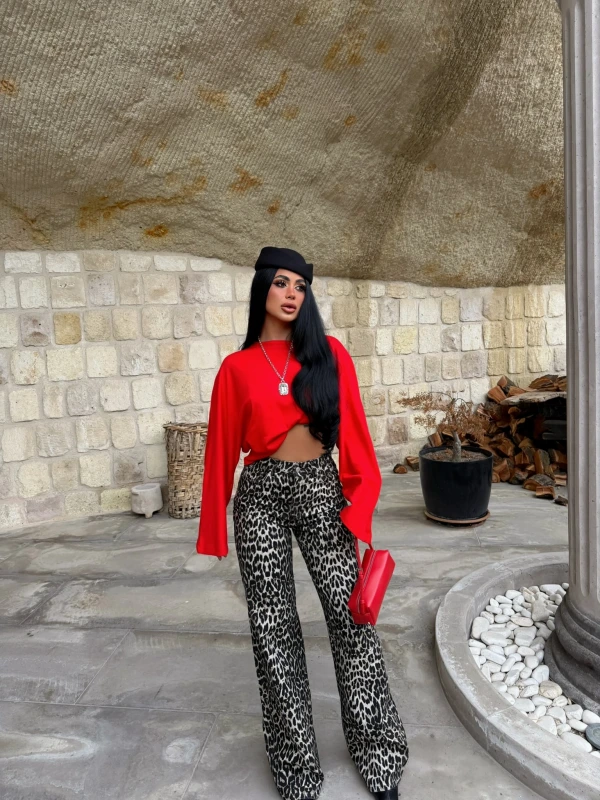 Dökümlü Leopar Palazzo Pantolon