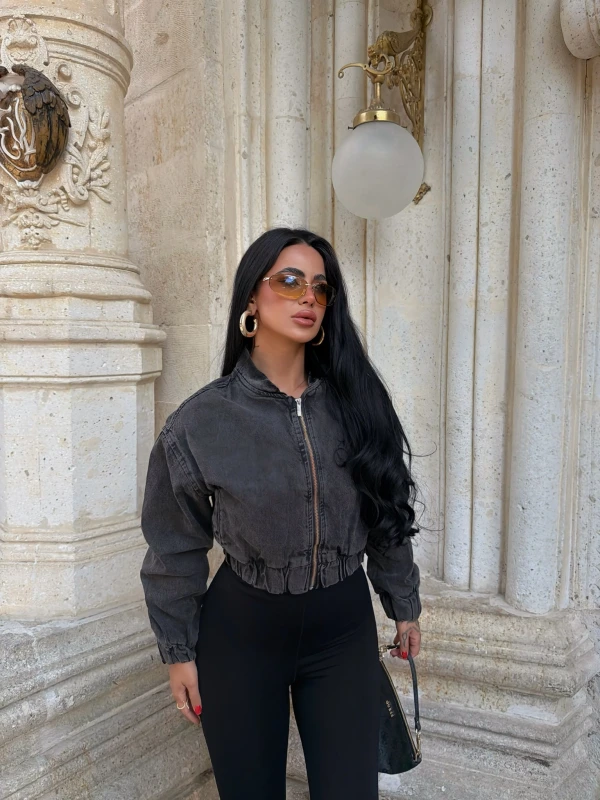 Fermuarlı Denim Bomber Ceket
