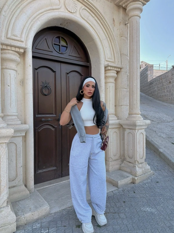 Gri Yüksek Bel Basic Jogger Eşofman