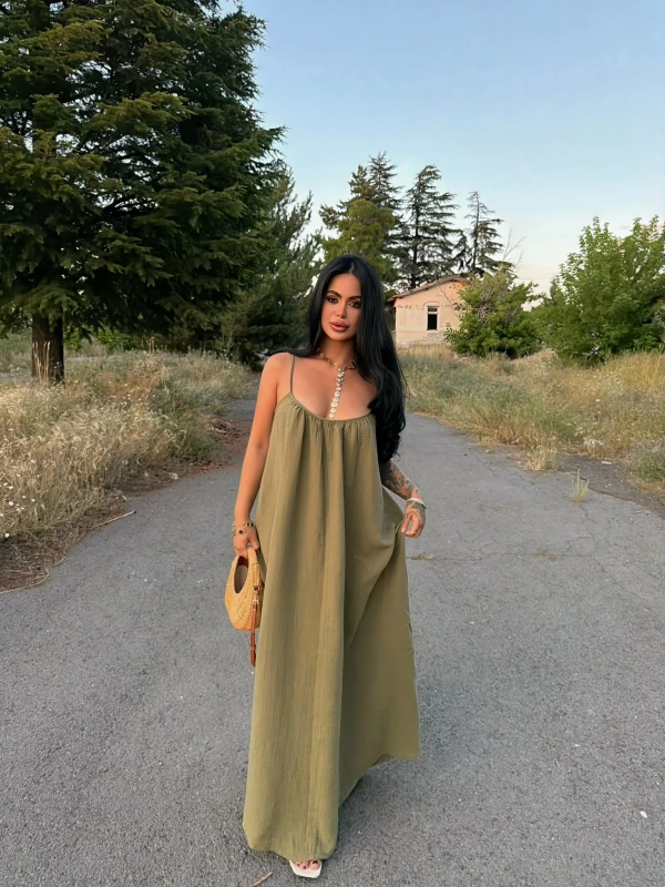 Haki Alina Müslin Salaş Elbise