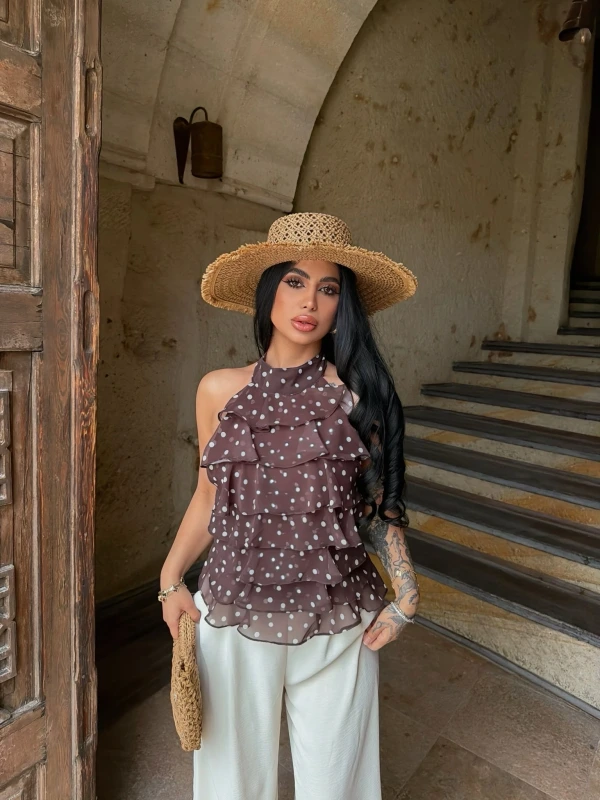 Kahve Puantiyeli Kat Kat Bluz