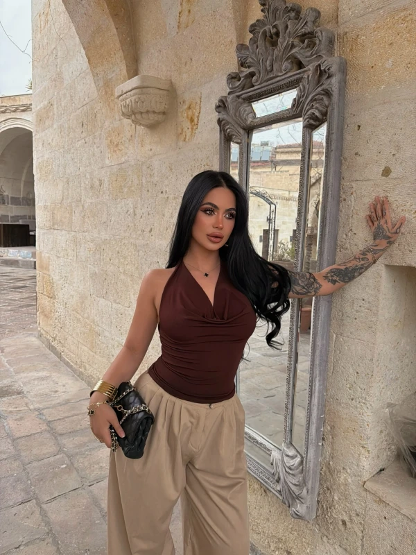 Kahve Summer Degaje Bluz