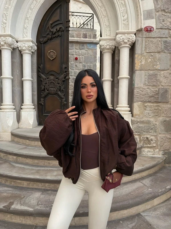 Kahve Vera Balon Kollu Bomber Ceket