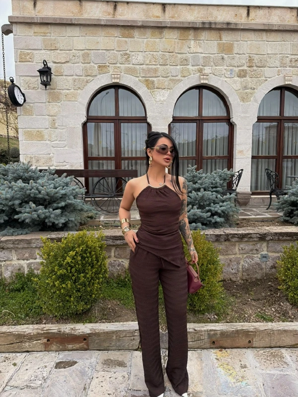Kahve Vera Yaka Aksesuarlı Takım