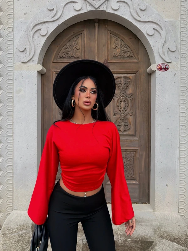 Kırmızı Carmen Drapeli Bluz