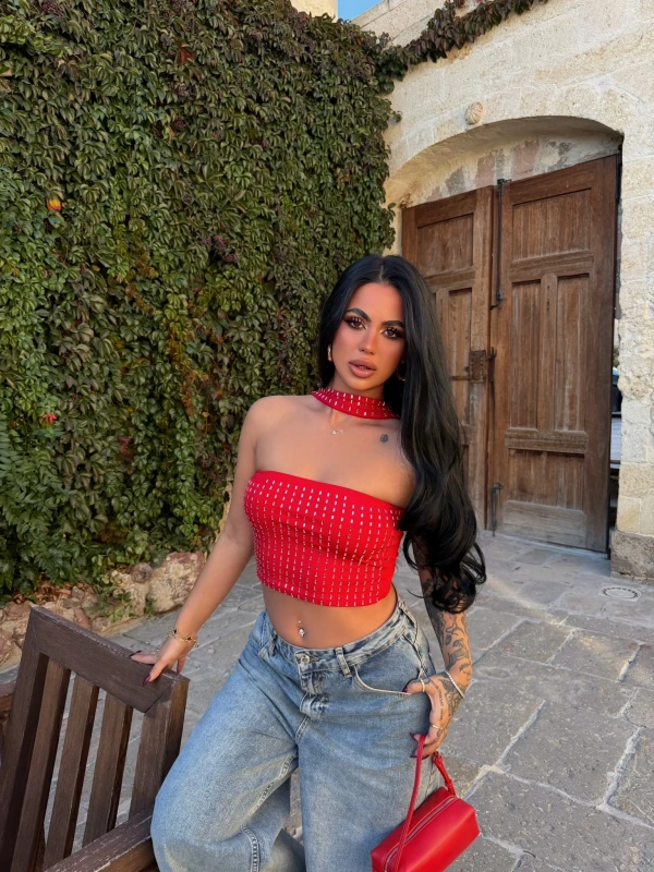 Kırmızı Diamond Choker Crop