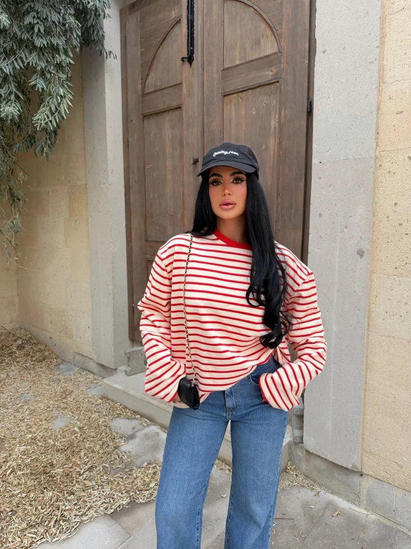 Kırmızı Line Oversize Sweatshirt