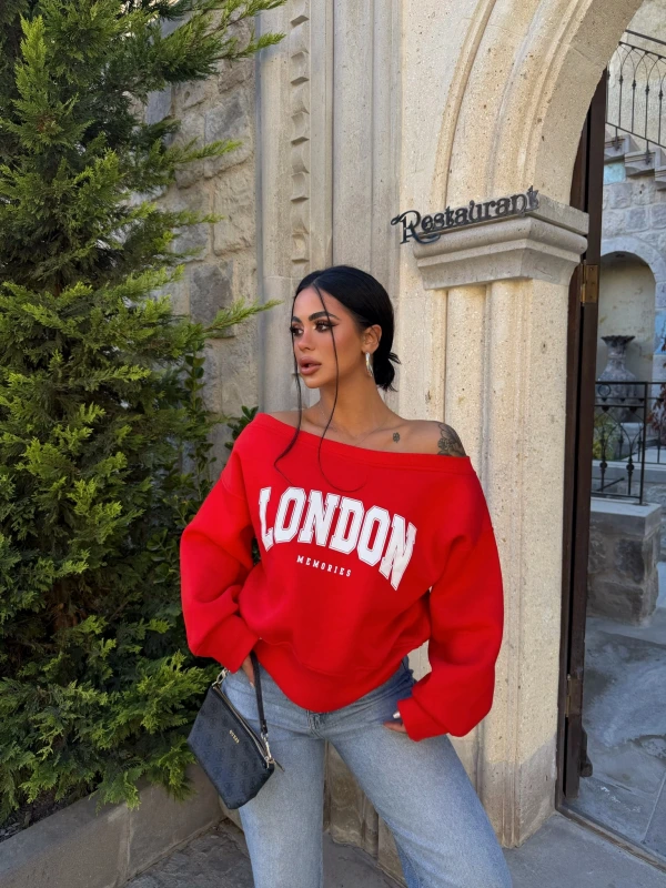 Kırmızı London Kayık Yaka Sweat
