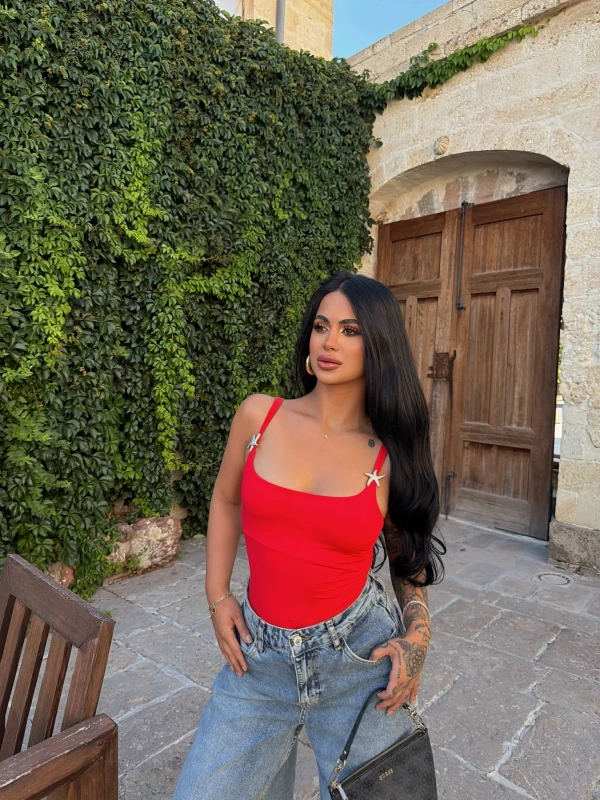 Kırmızı Star Askılı Crop