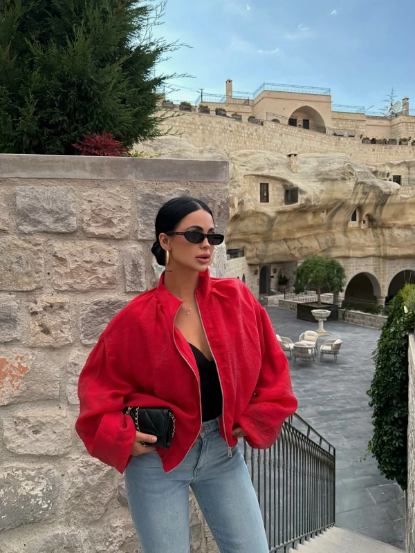 Kırmızı Vera Balon Kollu Bomber Ceket