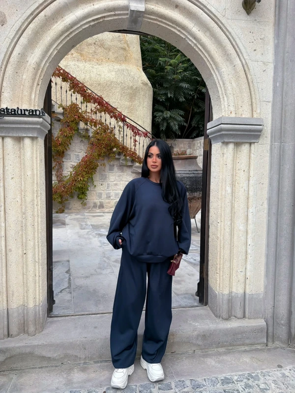 Lacivert Bisiklet Yaka Modal İkili Takım