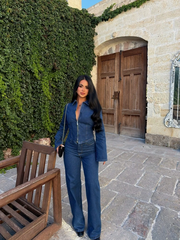 Lara Fermuarlı Denim Takım