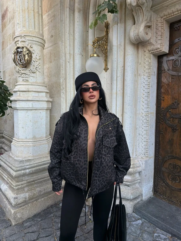 Leopar Oversize Denim Ceket