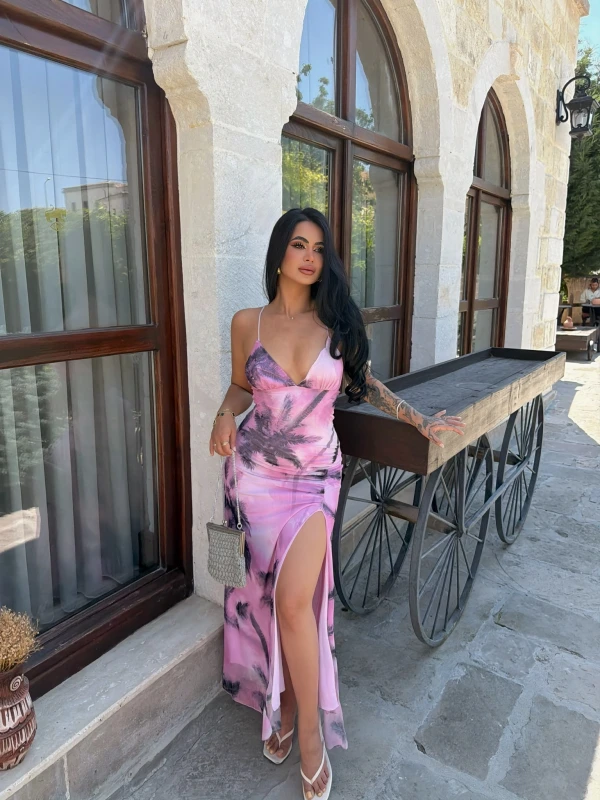 Lila Sunset Sırt Çapraz Elbise