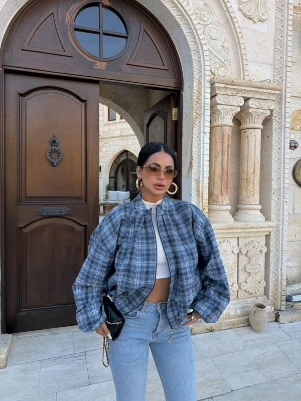 Mavi Ekose Bomber Mont
