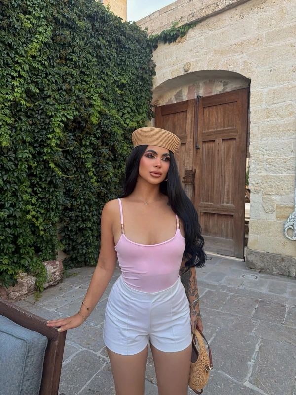 Pudra Metal Aksesuarlı Bodysuit