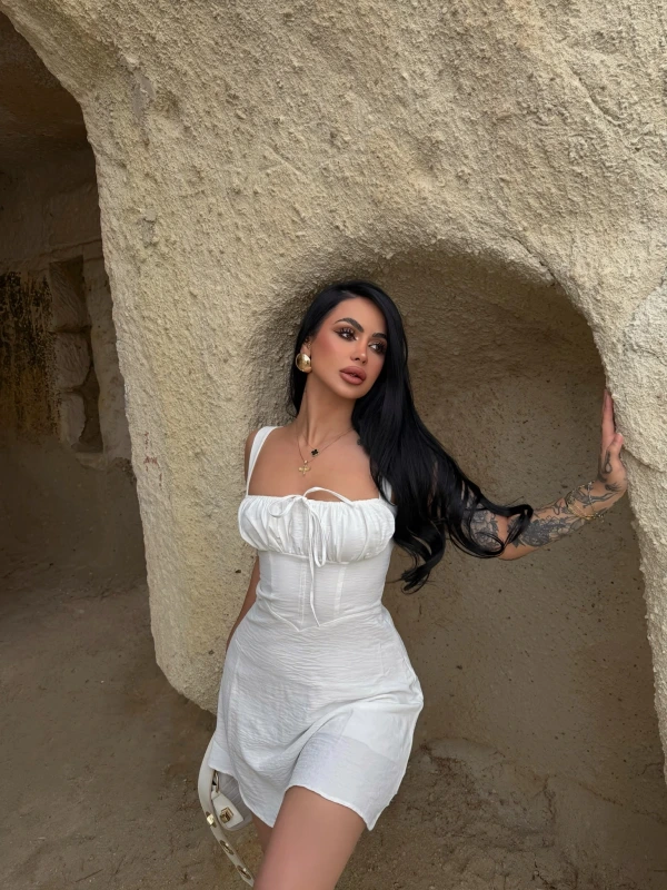 Mini Drapeli Keten Elbise