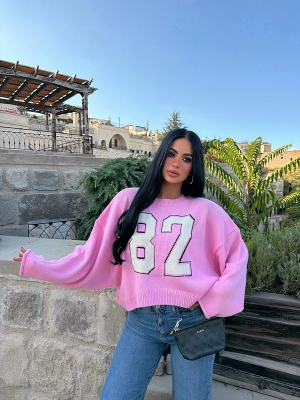 Pembe 82 Kolları Volanlı Triko
