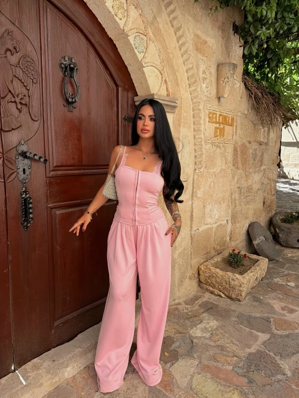 Pembe Lilly Güpürlü Modal Takım