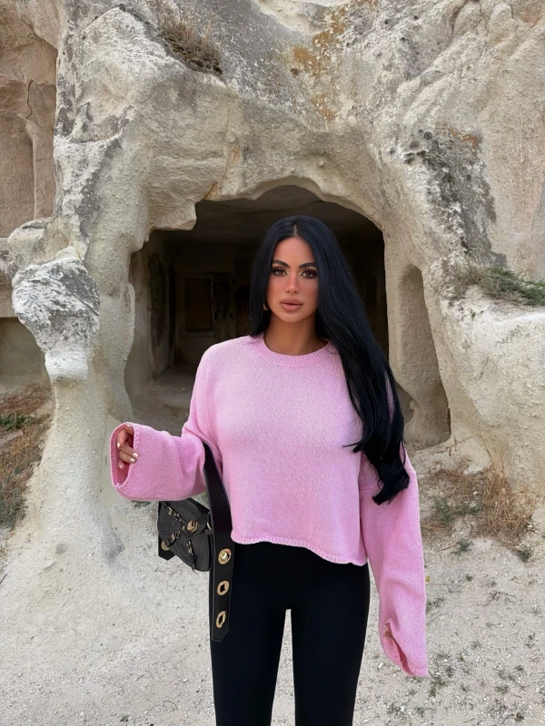 Pembe Pera Bisiklet Yaka Basic Triko