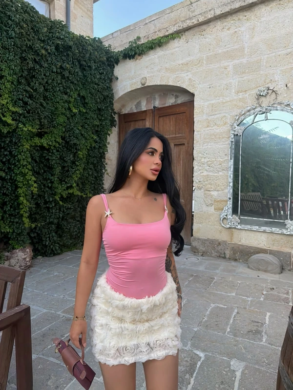Pembe Star Askılı Crop