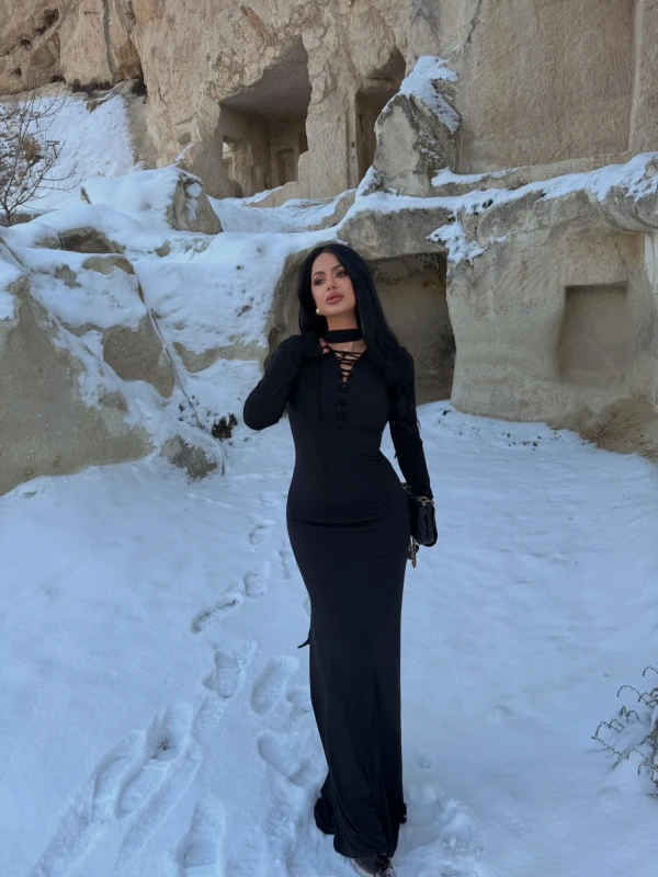 Şal Yaka Maxi Elbise