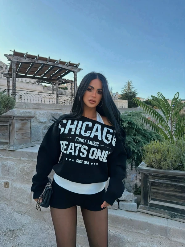 Siyah Chicago İki Parça Sweat