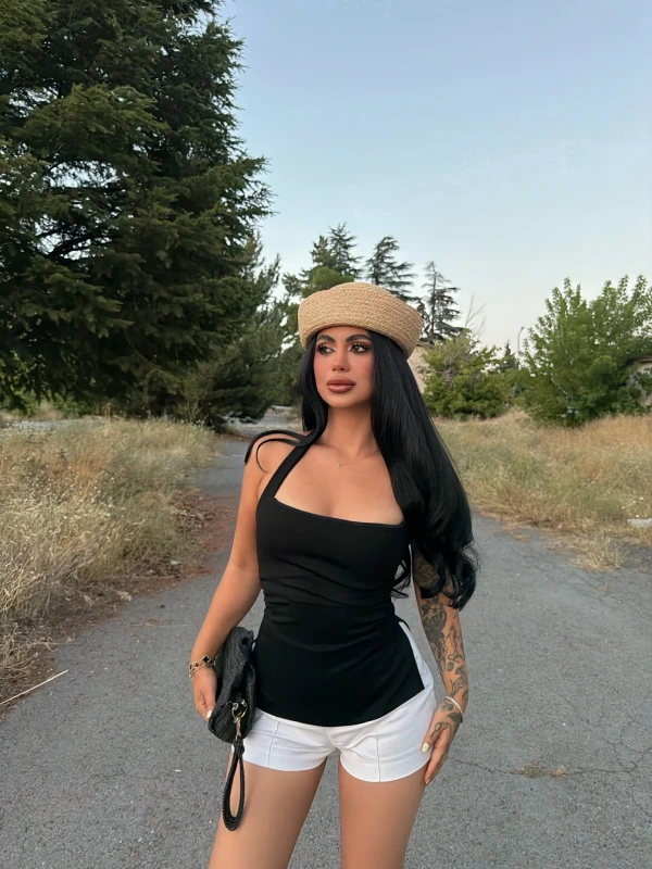 Siyah Çift Yırtmaçlı Modal Bluz