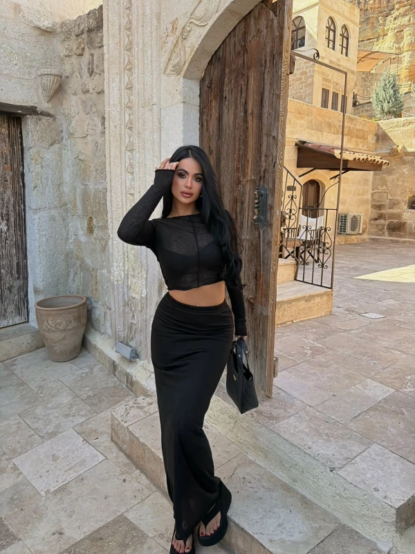 Siyah Crop Top Etek İkili Takım