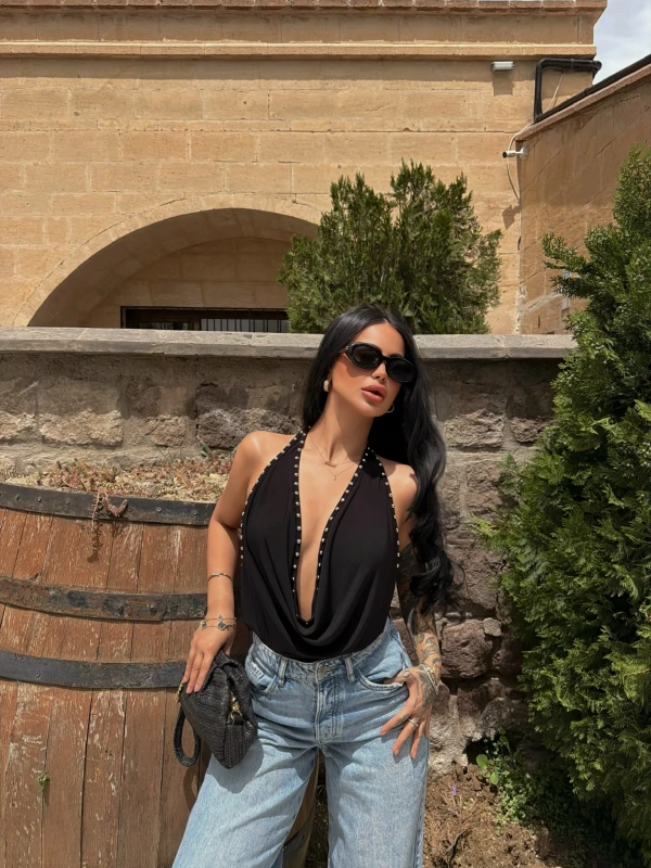 Siyah Degaje Droplu Bluz