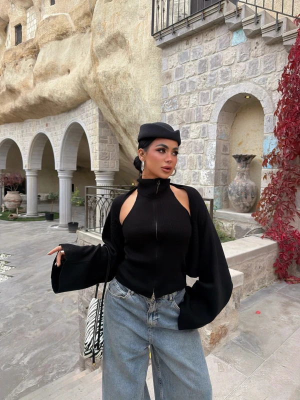 Siyah Fermuarlı Bolerolu İkili Takım