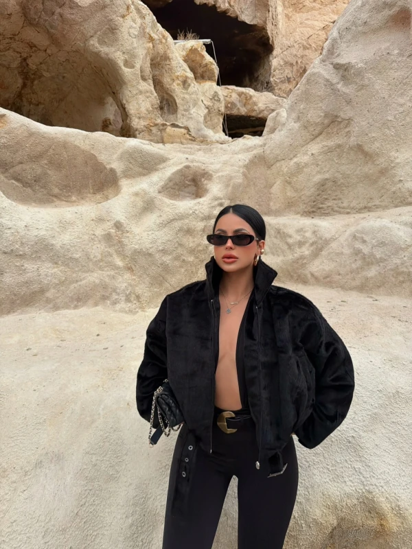 Siyah Fox Bomber Mont