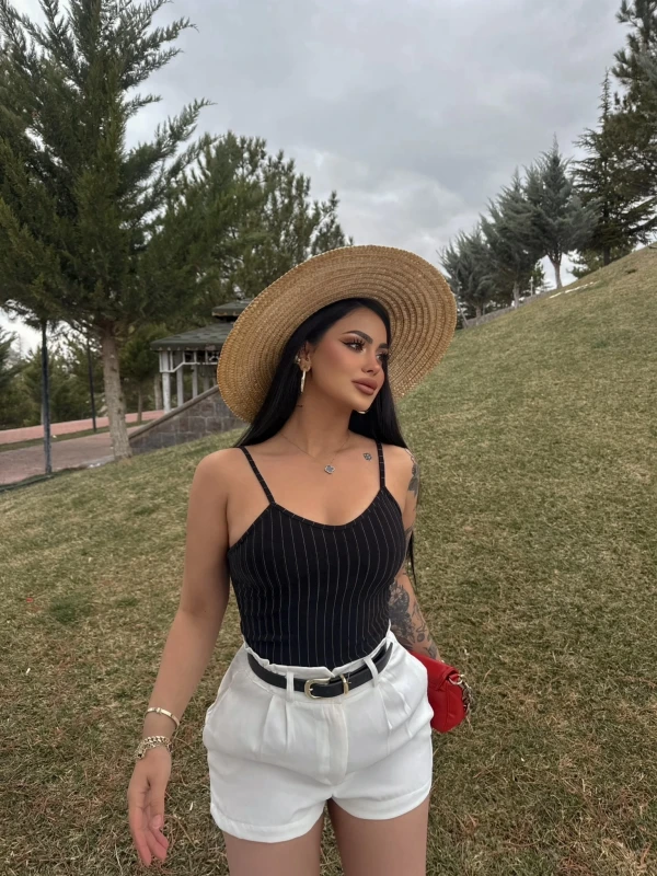 Siyah İp Askılı Çizgili Büstiyer