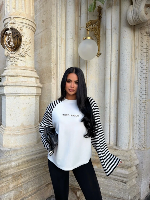Siyah Kol Çizgili Reglan Sweat
