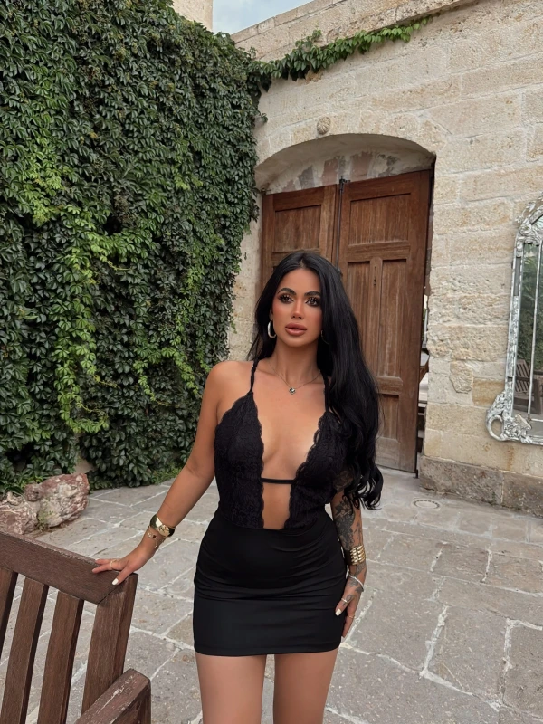 Siyah Livia Drapeli Mini Elbise